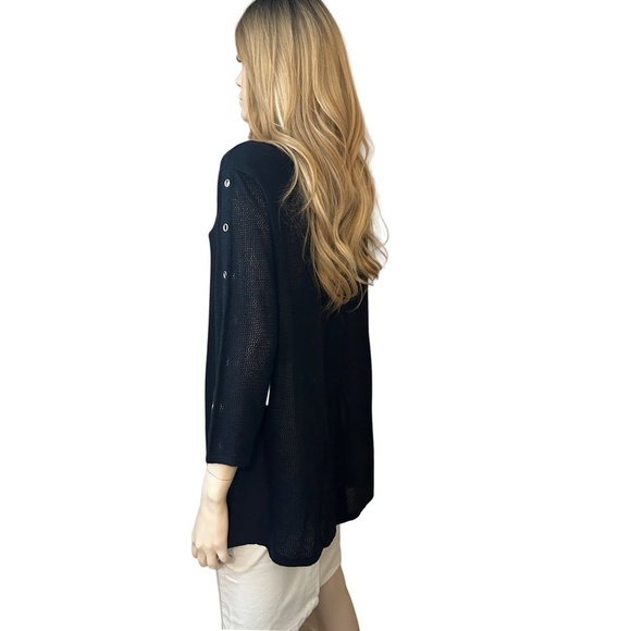 TRIBAL Sweater Tunic Pullover Top Silver Grommets ΒΎ Sleeve Hi Low Chiffon Panels - Picture 6 of 15